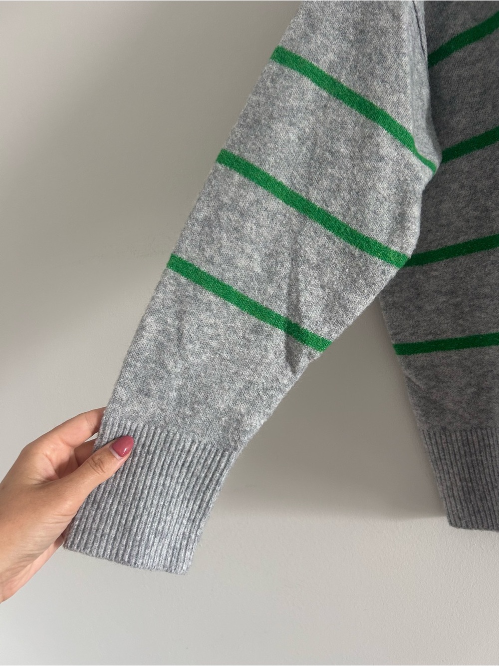 aerie Gray Crewneck Sweater with Green Stripe - Picture 2 of 8